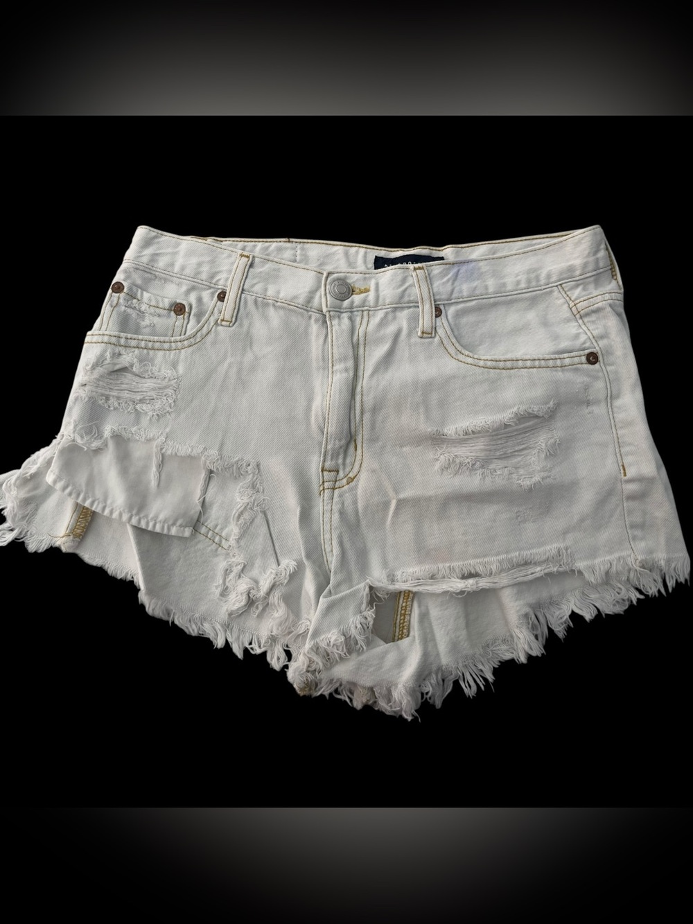 Aeropostale High Rise Shorty White Distressed Denim Shorts Frayed Hem Size 8
